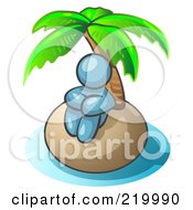 Poster, Art Print Of Denim Blue Man Sitting All Alone With A Palm Tree On A Deserted Island