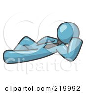 Royalty Free RF Clipart Illustration Of A Relaxed Denim Blue Businessman Reclining by Leo Blanchette