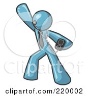 Royalty Free RF Clipart Illustration Of A Denim Blue Man Dancing And Listening To Music With An MP3 Player