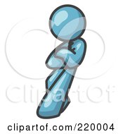 Denim Blue Man With An Attitude His Arms Crossed Leaning Against A Wall Clipart Illustration