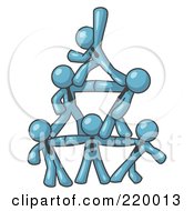 Royalty Free RF Clipart Illustration Of A Group Of Denim Blue Businessmen Piling Up To Form A Pyramid