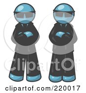 Poster, Art Print Of Two Denim Blue Men Standing With Their Arms Crossed Wearing Sunglasses And Black Suits