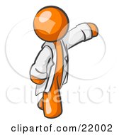 Orange Scientist Veterinarian Or Doctor Man Waving And Wearing A White Lab Coat by Leo Blanchette