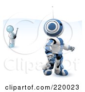 Poster, Art Print Of Denim Blue Man Inventor Operating An Blue Robot With A Remote Control