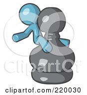 Royalty Free RF Clipart Illustration Of A Denim Blue Man Sitting On A Giant Chess Pawn