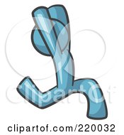 Denim Blue Man Design Mascot Running Away With His Arms In The Air by Leo Blanchette