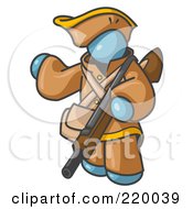 Poster, Art Print Of Denim Blue Man In Hunting Gear Carrying A Rifle