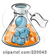 Poster, Art Print Of Denim Blue Man Trapped Inside A Bubbly Potion In A Laboratory Beaker With A Tag Around The Bottle