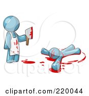 Poster, Art Print Of Denim Blue Man Killer Holding A Cleaver Knife Over A Bloody Body