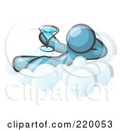 Poster, Art Print Of Relaxed Denim Blue Man Drinking A Martini And Kicking Back On Cloud Nine