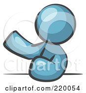 Royalty Free RF Clipart Illustration Of A Denim Blue Man Leaning An Elbow On A Table And Gesturing With One Hand During A Meeting