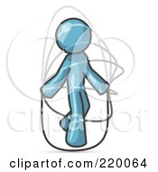 Poster, Art Print Of Denim Blue Man Jumping Rope During A Cardio Workout Clipart Illustration