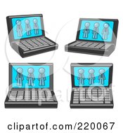 Poster, Art Print Of Four Laptop Computers With Three Denim Blue Men On Each Screen