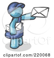 Poster, Art Print Of Denim Blue Mail Man Delivering A Letter