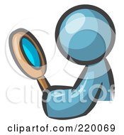 Poster, Art Print Of Denim Blue Man Inspecting Something Through A Magnifying Glass