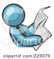 Royalty Free RF Clipart Illustration Of A Denim Blue Man Wearing A Tie Leaning Back And Reading The Daily News In A Newspaper