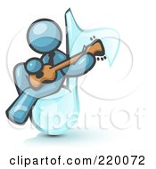 Poster, Art Print Of Denim Blue Man Sitting On A Music Note And Playing A Guitar