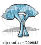 Royalty Free RF Clipart Illustration Of A Proud Denim Blue Business Man Holding WWW Over His Head
