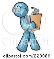 Poster, Art Print Of Denim Blue Man Holding A Clipboard While Reviewing Employess