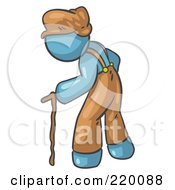 Poster, Art Print Of Old Senior Denim Blue Man Hunched Over And Walking With The Assistance Of A Cane