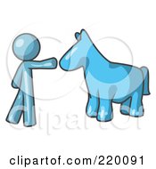 Poster, Art Print Of Denim Blue Man Petting A Blue Horse