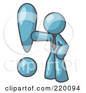 Royalty Free RF Clipart Illustration Of A Denim Blue Businessman Standing By A Large Exclamation Point