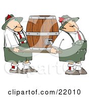 Clipart Illustration Of A Couple Of Oktoberfest Guys Carrying A Heavy Beer Keg Barrel On A Platform