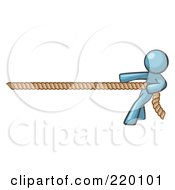 Denim Blue Design Mascot Man Tugging On A Rope