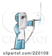 Royalty Free RF Clipart Illustration Of A Denim Blue Man Welding Wearing Protective Gear