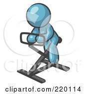 Poster, Art Print Of Denim Blue Man Exercising On A Stationary Bicycle