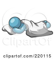 Poster, Art Print Of Comfortable Denim Blue Man Sleeping On The Floor With A Sheet Over Him