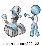 Denim Blue Man Inventor With A Rover Robot