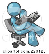 Poster, Art Print Of Denim Blue Man Sitting Cross Legged In A Chair And Reading A Book