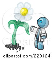 Poster, Art Print Of Denim Blue Man Scientist Admiring A Giant White Daisy Flower