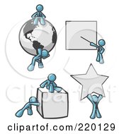 Poster, Art Print Of Denim Blue Men With A Globe Presentation Board Cube And Star