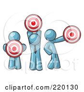 Poster, Art Print Of Group Of Three Denim Blue Men Holding Red Targets In Different Positions
