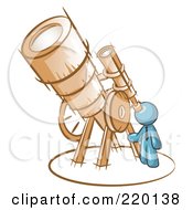 Royalty Free RF Clipart Illustration Of A Denim Blue Man Looking Through A Huge Telescope Up At The Stars In The Night Sky