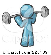 Poster, Art Print Of Denim Blue Man Lifting A Barbell While Strength Training