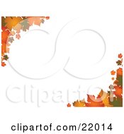 Poster, Art Print Of Autumn Leaves In Orange And Yellow Hues On The Corners Over A Horizontal White Background