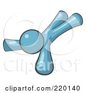 Royalty Free RF Clipart Illustration Of An Injured Denim Blue Man Lying On His Face And Stomach After Being Injured On The Job Or Someone Who Is Leaping For Something They Desire