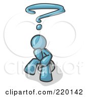 Royalty Free RF Clipart Illustration Of A Confused Denim Blue Business Man With A Questionmark Over His Head
