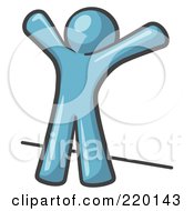 Royalty Free RF Clipart Illustration Of A Denim Blue Man Up Against A Wall His Arms Up Prepared To Be Searched