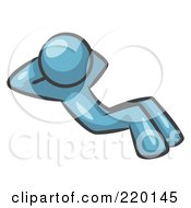 Royalty Free RF Clipart Illustration Of A Denim Blue Man Doing Sit Ups While Strength Training