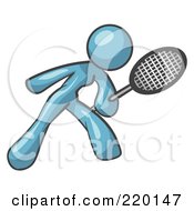 Poster, Art Print Of Denim Blue Woman Preparing To Hit A Tennis Ball With A Racquet