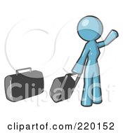Poster, Art Print Of Denim Blue Woman With Luggage Waving For A Taxi