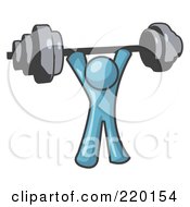 Poster, Art Print Of Denim Blue Man Lifting A Barbell While Strength Training