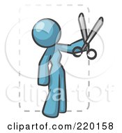 Royalty Free RF Clipart Illustration Of A Denim Blue Lady Character Snipping Out A Coupon With A Pair Of Scissors Before Going Shopping by Leo Blanchette