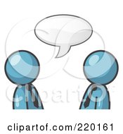Poster, Art Print Of Two Denim Blue Businessmen Having A Conversation With A Text Bubble Above Them