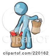Poster, Art Print Of Denim Blue Woman Carrying Paper Grocery Bags