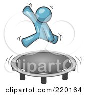 Royalty Free RF Clipart Illustration Of A Denim Blue Man Jumping On A Trampoline